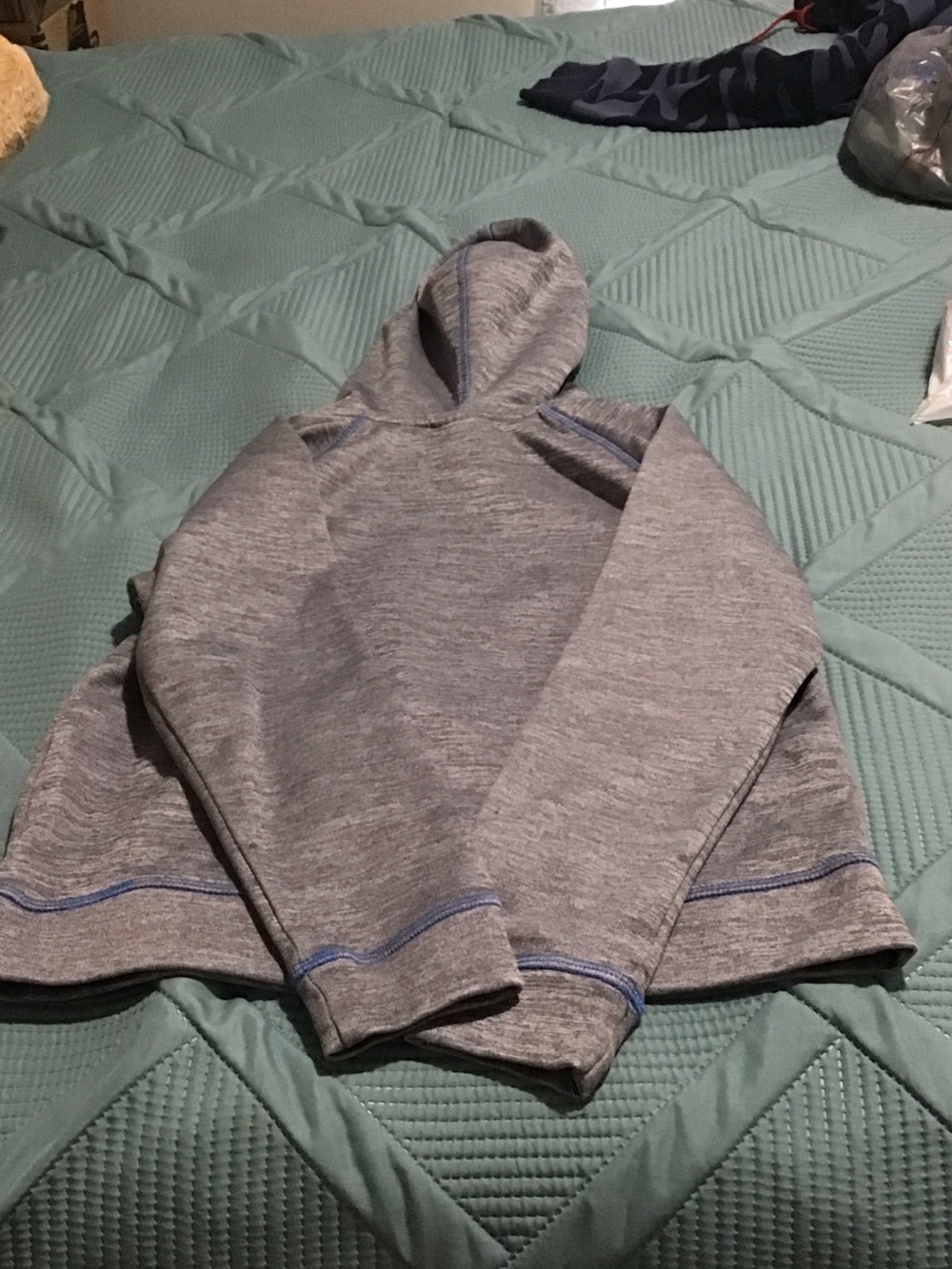 Gray Hooded Sweatshirt with Blue Stitching - Picture 3 of 3